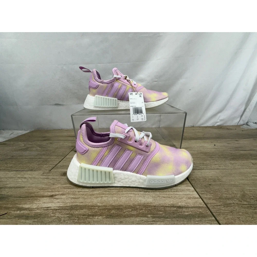 Adidas NMD_R1 J Kids Bliss Lilac Beam Yellow Tie Dye Sneakers HQ6184 Size 3.5Y